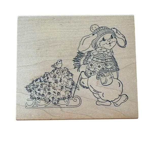 Lot of 5 Vintage Christmas Wood Mount Rubber Stamps Jumbo 1990s Bundle of 5 - Picture 5 of 10